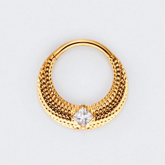Large Bumped Cut with CZ Centre Hinged Segment Clicker in Gold - Titanium
