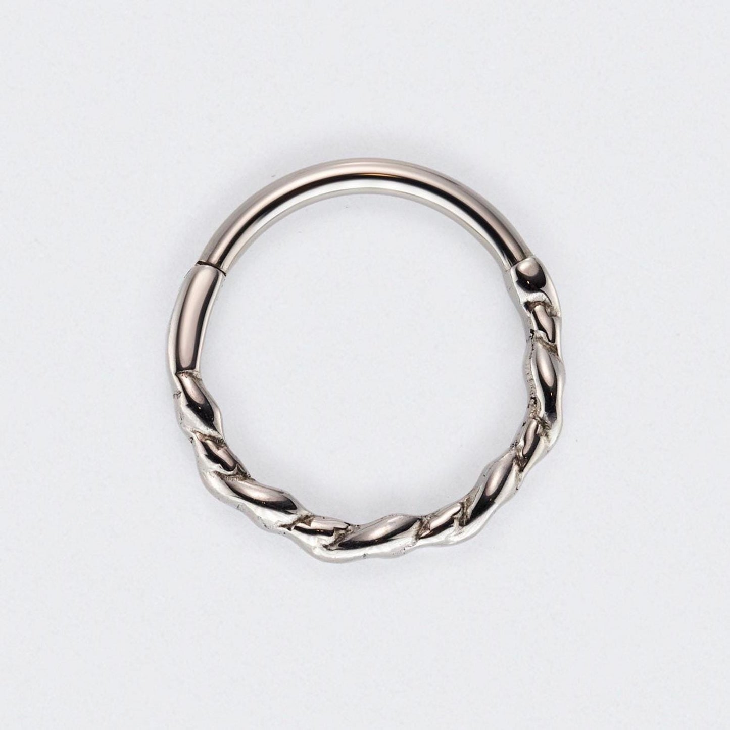 Twisted Hinged Segment Hoop Clicker Ring in Silver - Titanium