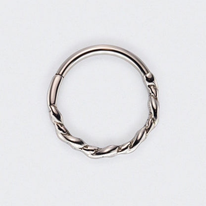 Twisted Hinged Segment Hoop Clicker Ring in Silver - Titanium