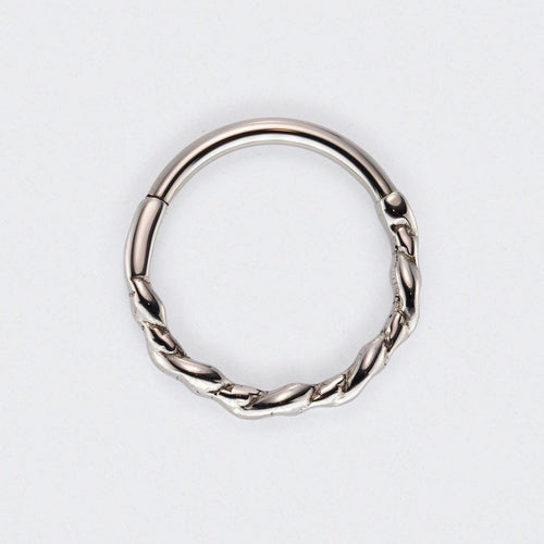 Twisted Hinged Segment Hoop Clicker Ring in Silver - Titanium