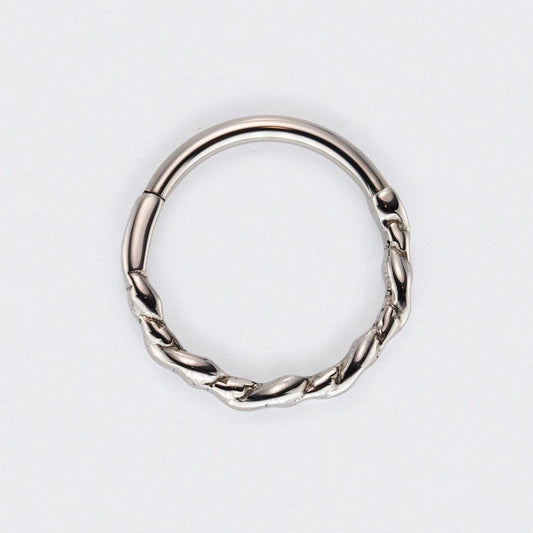 Twisted Hinged Segment Hoop Clicker Ring in Silver - Titanium