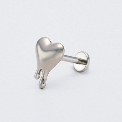 Melting Drip Heart Labret in Silver - Titanium