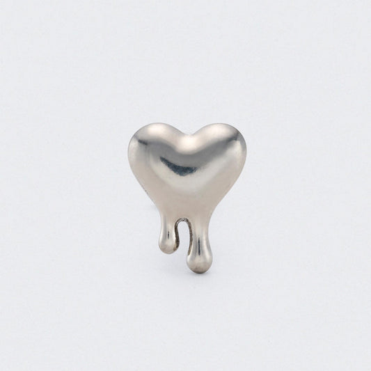 Melting Drip Heart Labret in Silver - Titanium