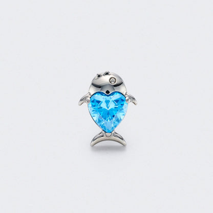Fish Blue CZ Front Facing Labret in Silver - Titanium