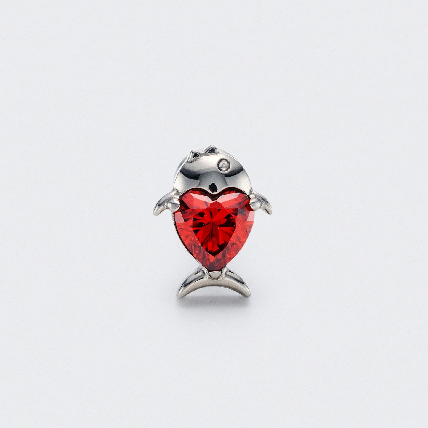 Fish Red CZ Front Facing in Silver - Titanium