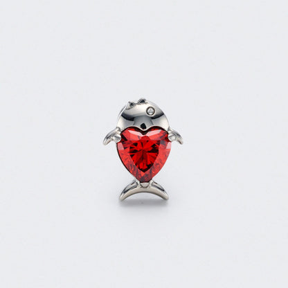 Fish Red CZ Front Facing in Silver - Titanium