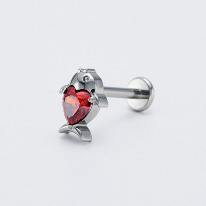 Fish Red CZ Front Facing in Silver - Titanium