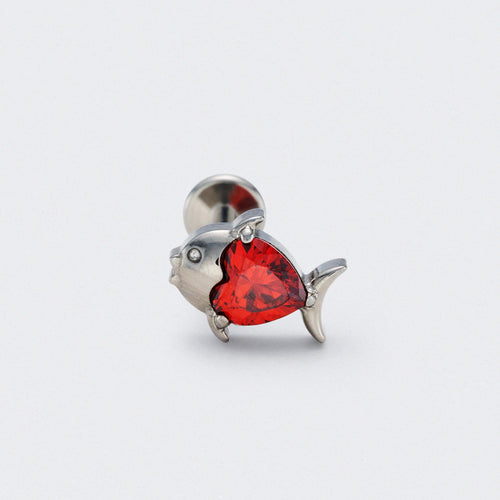 Fish Red CZ Front Facing in Silver - Titanium