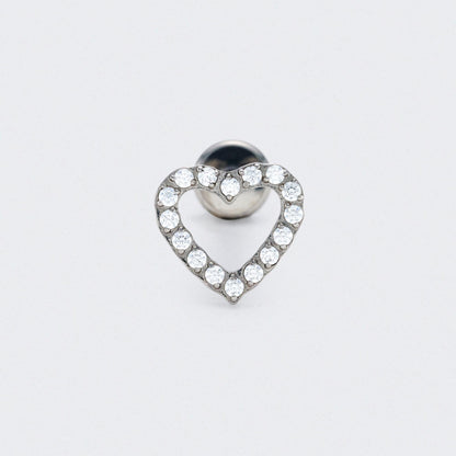 Heart CZ Front Facing Labret in Silver - Titanium