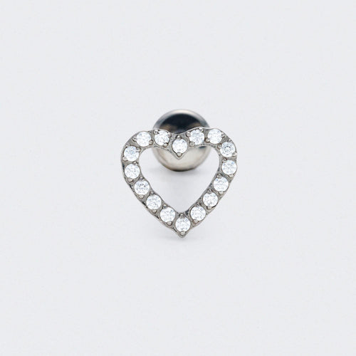 Heart CZ Front Facing Labret in Silver - Titanium