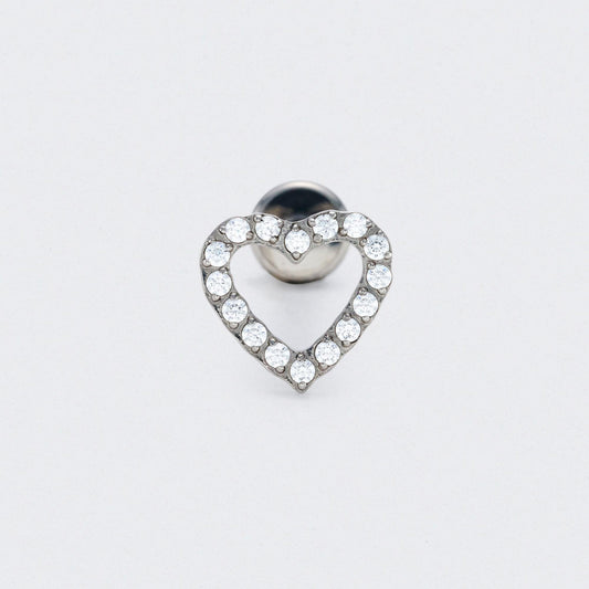 Heart CZ Front Facing Labret in Silver - Titanium