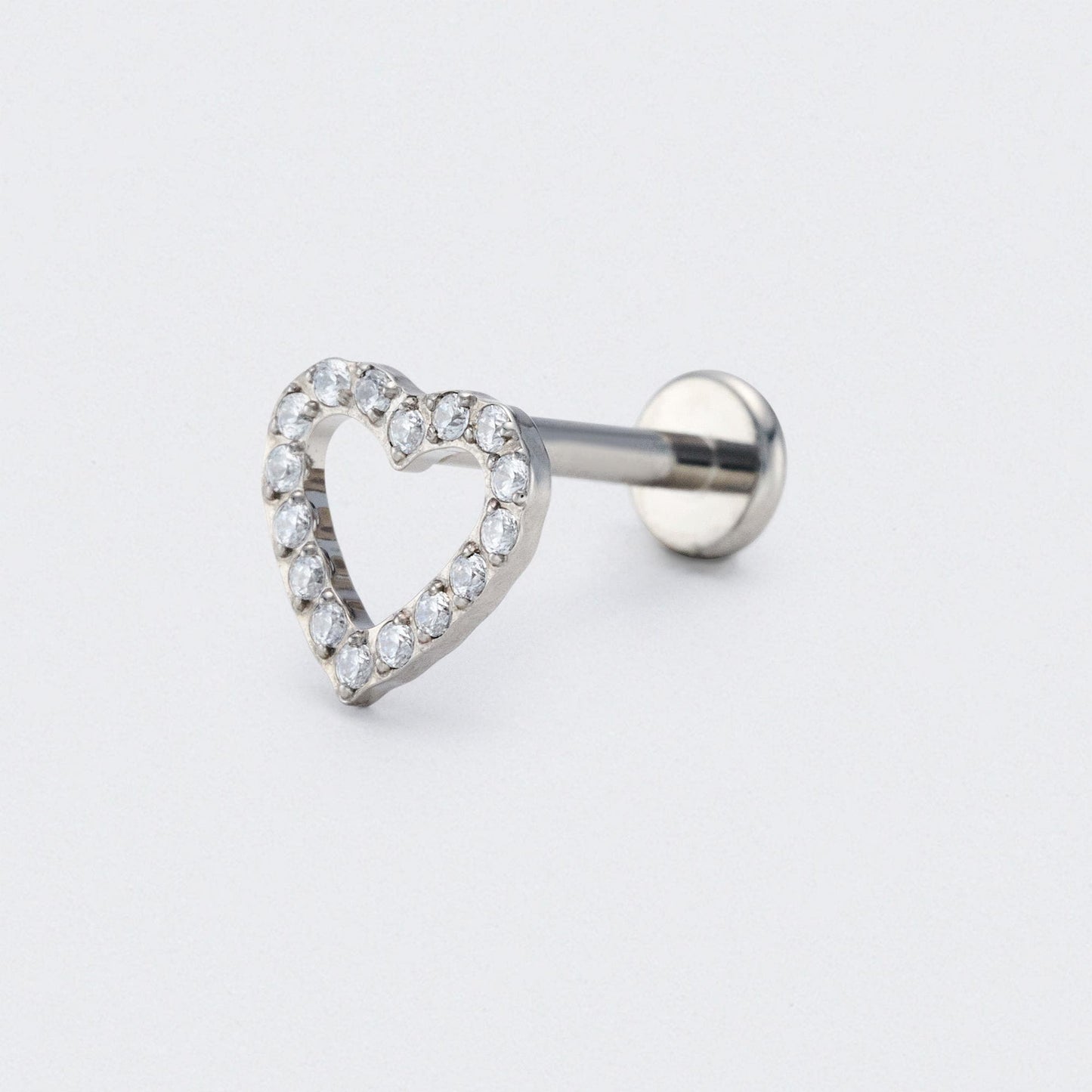 Heart CZ Front Facing Labret in Silver - Titanium