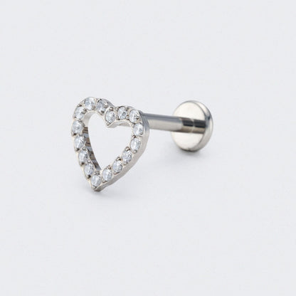 Heart CZ Front Facing Labret in Silver - Titanium
