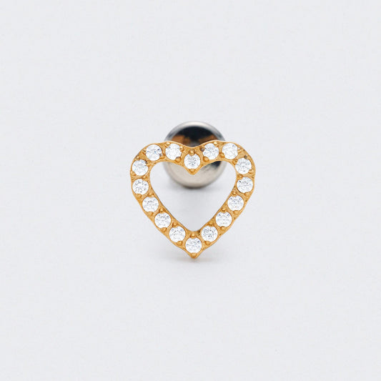 Heart CZ Front Facing Labret in Gold - Titanium