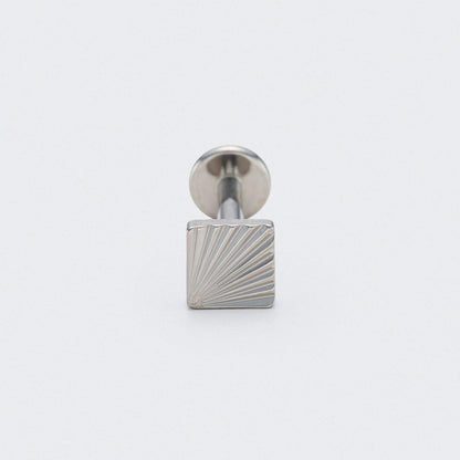 Ridged Square Labret in Silver - Titanium