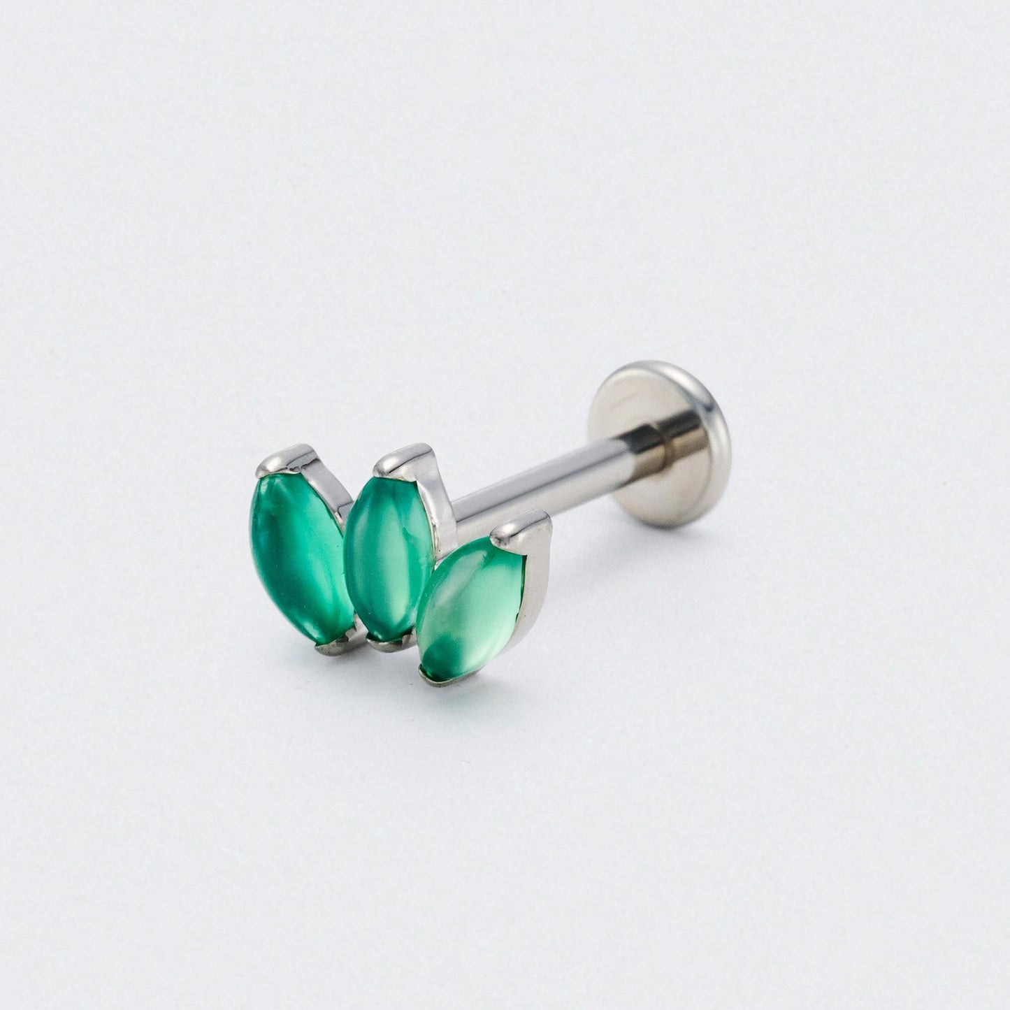 Triple Marquise Green Onyx Labret in Silver - Titanium