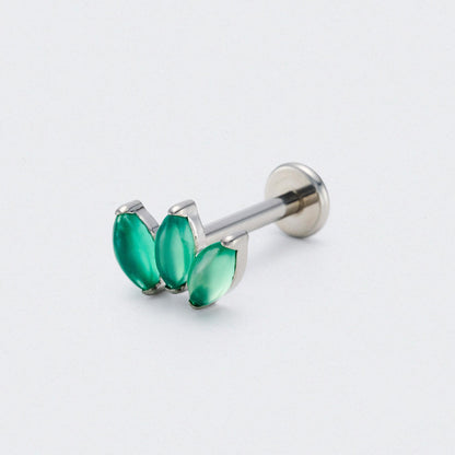 Triple Marquise Green Onyx Labret in Silver - Titanium