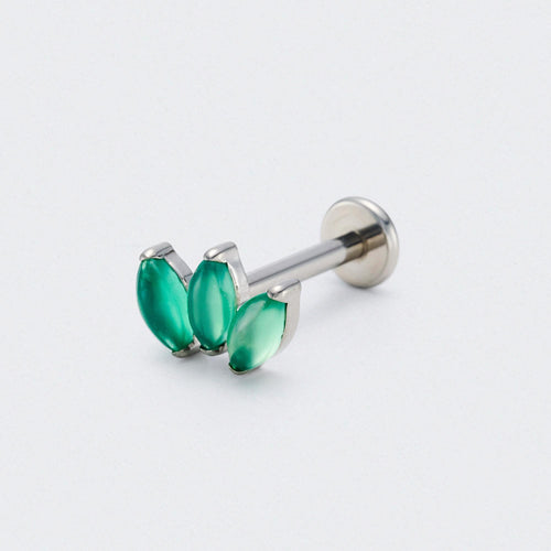 Triple Marquise Green Onyx Labret in Silver - Titanium