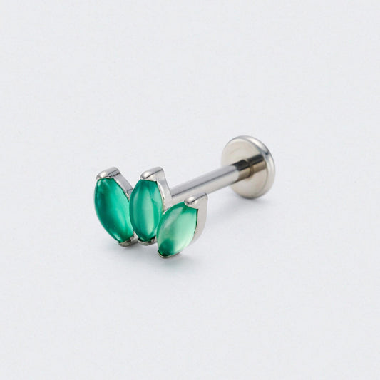 Triple Marquise Green Onyx Labret in Silver - Titanium