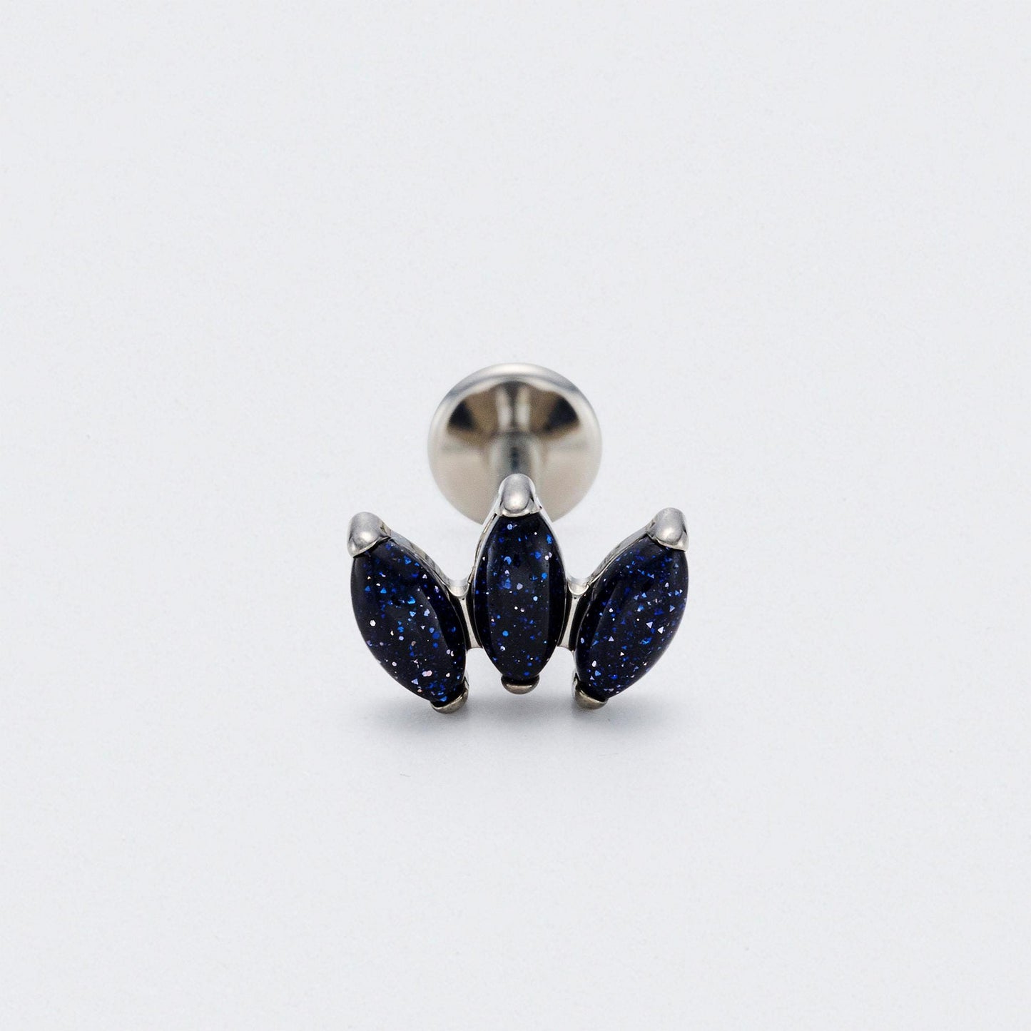 Triple Marquise Blue Sandstone Labret in Silver - Titanium