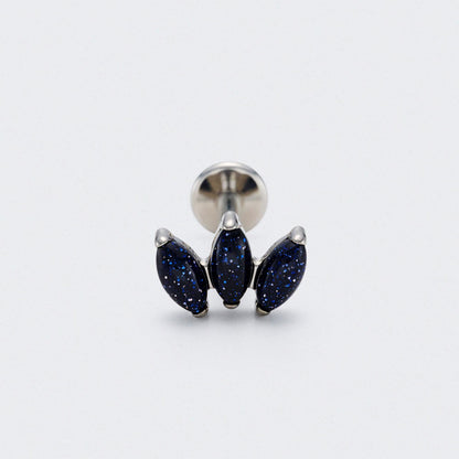 Triple Marquise Blue Sandstone Labret in Silver - Titanium