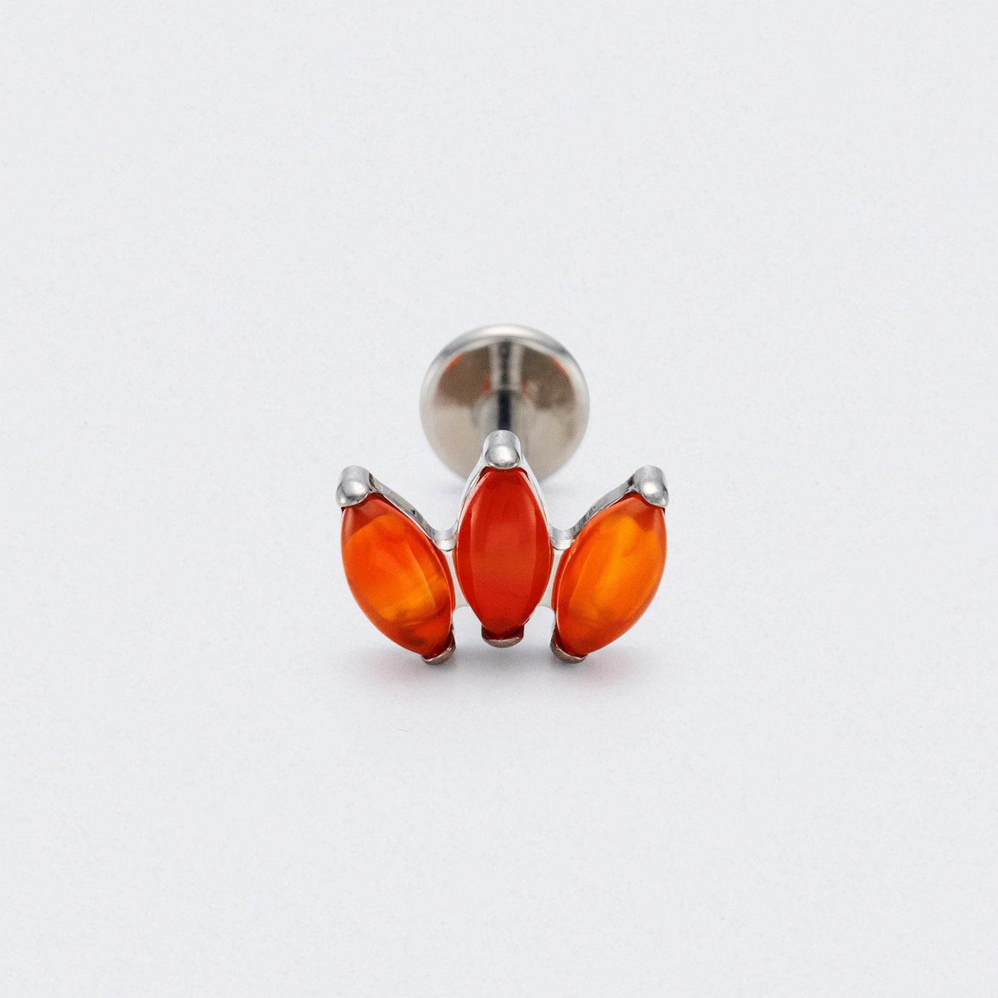 Triple Marquise Red Onyx Labret in Silver - Titanium