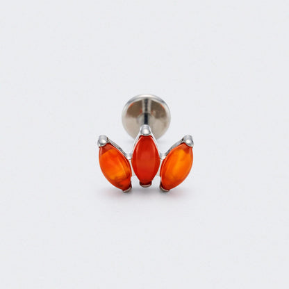 Triple Marquise Red Onyx Labret in Silver - Titanium