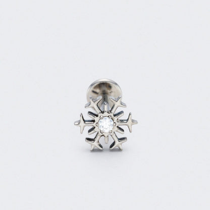 Snowflake with CZ Centre Labret in Silver - Titanium