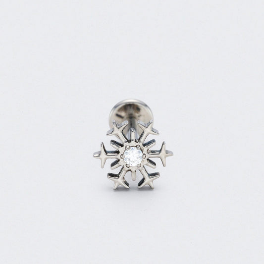 Snowflake with CZ Centre Labret in Silver - Titanium