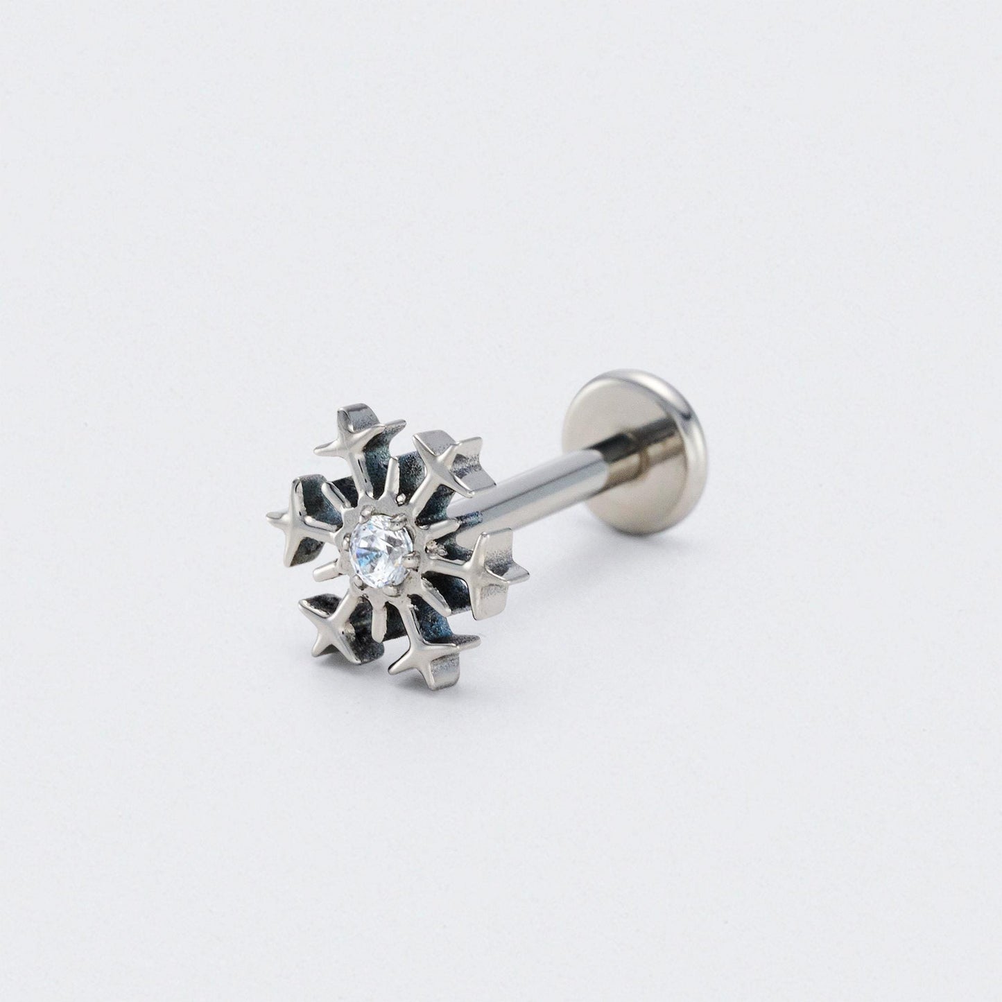 Snowflake with CZ Centre Labret in Silver - Titanium