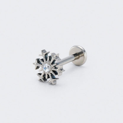 Snowflake with CZ Centre Labret in Silver - Titanium