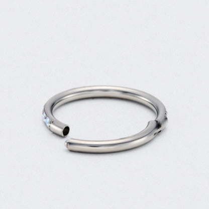 Aurora CZ Side Facing Paved Hinged Segment Hoop Ring in Silver - Titanium
