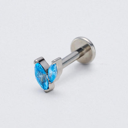 Aqua Blue CZ Duet Marquise Labret in Silver