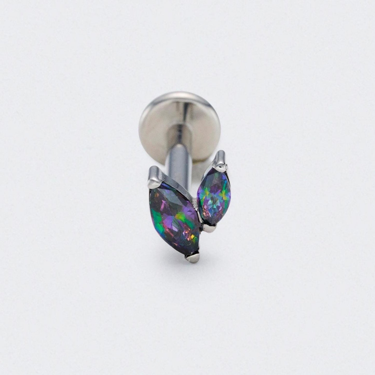 Rainbow CZ Duet Marquise Labret in Silver - Titanium