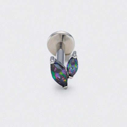 Rainbow CZ Duet Marquise Labret in Silver - Titanium