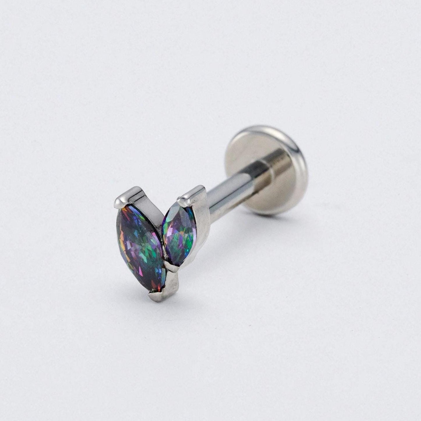 Rainbow CZ Duet Marquise Labret in Silver - Titanium