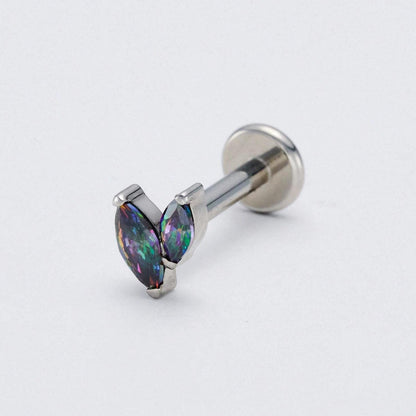 Rainbow CZ Duet Marquise Labret in Silver - Titanium