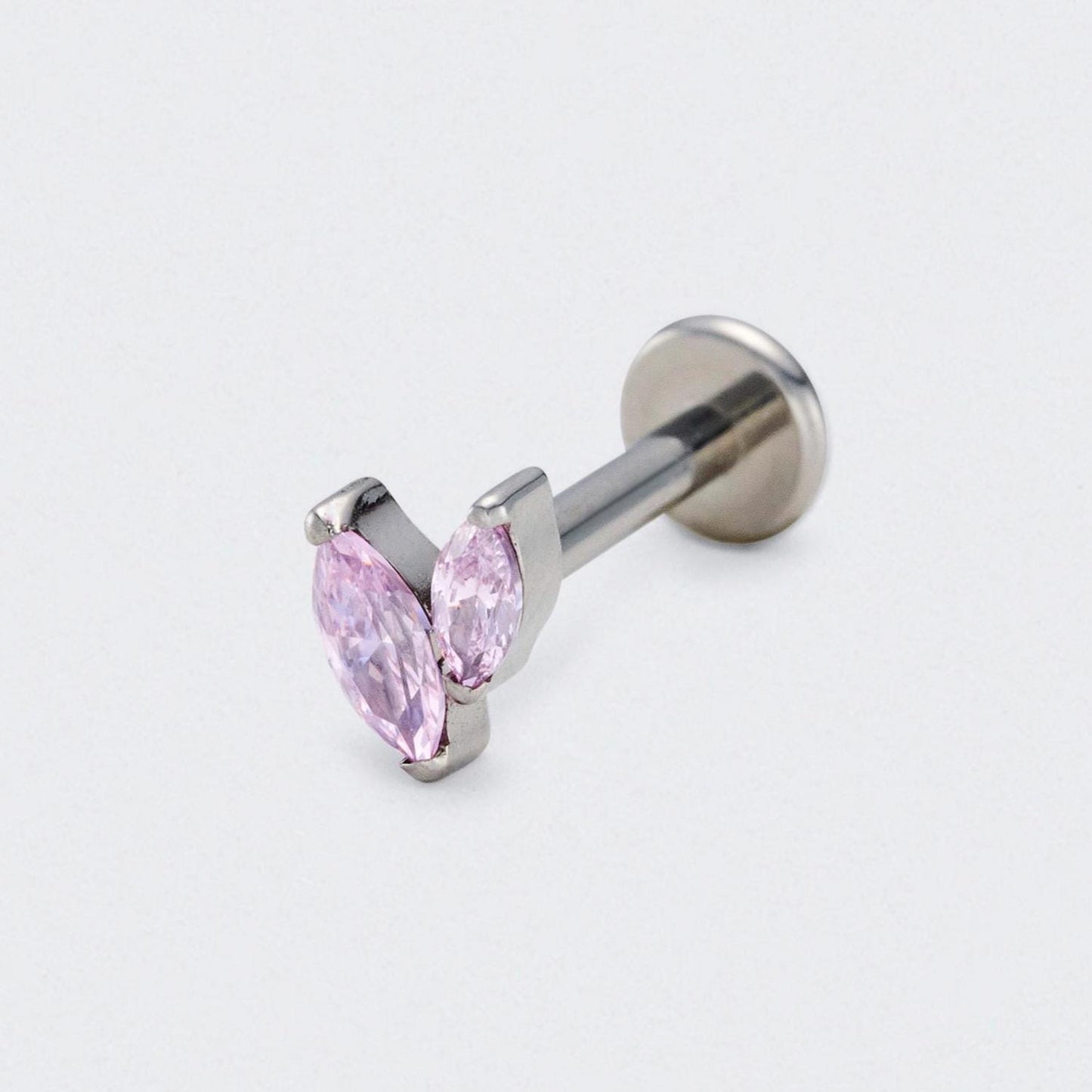 Pink CZ Duet Marquise Labret in Silver - Titanium