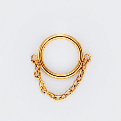 Chain Dangle Hinged Segment Hoop Ring in Gold - Titanium