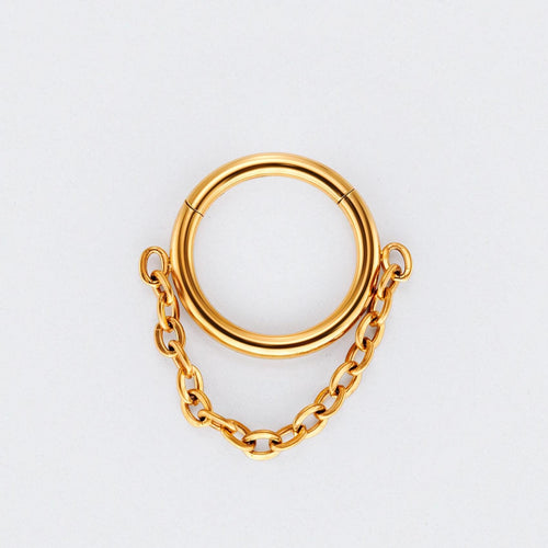 Chain Dangle Hinged Segment Hoop Ring in Gold - Titanium