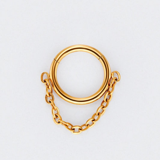 Chain Dangle Hinged Segment Hoop Ring in Gold - Titanium