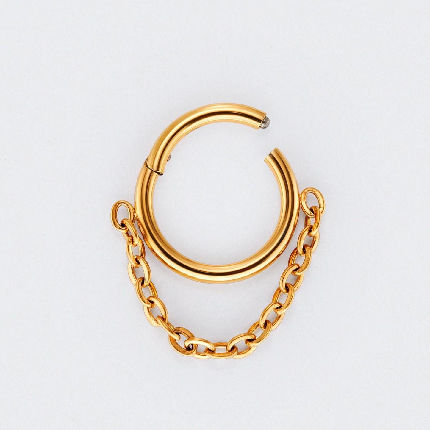 Chain Dangle Hinged Segment Hoop Ring in Gold - Titanium