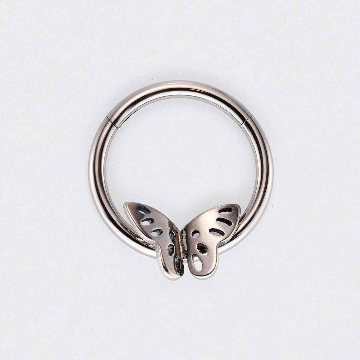 Butterfly Hinged Segment Hoop Ring in Silver - Titanium