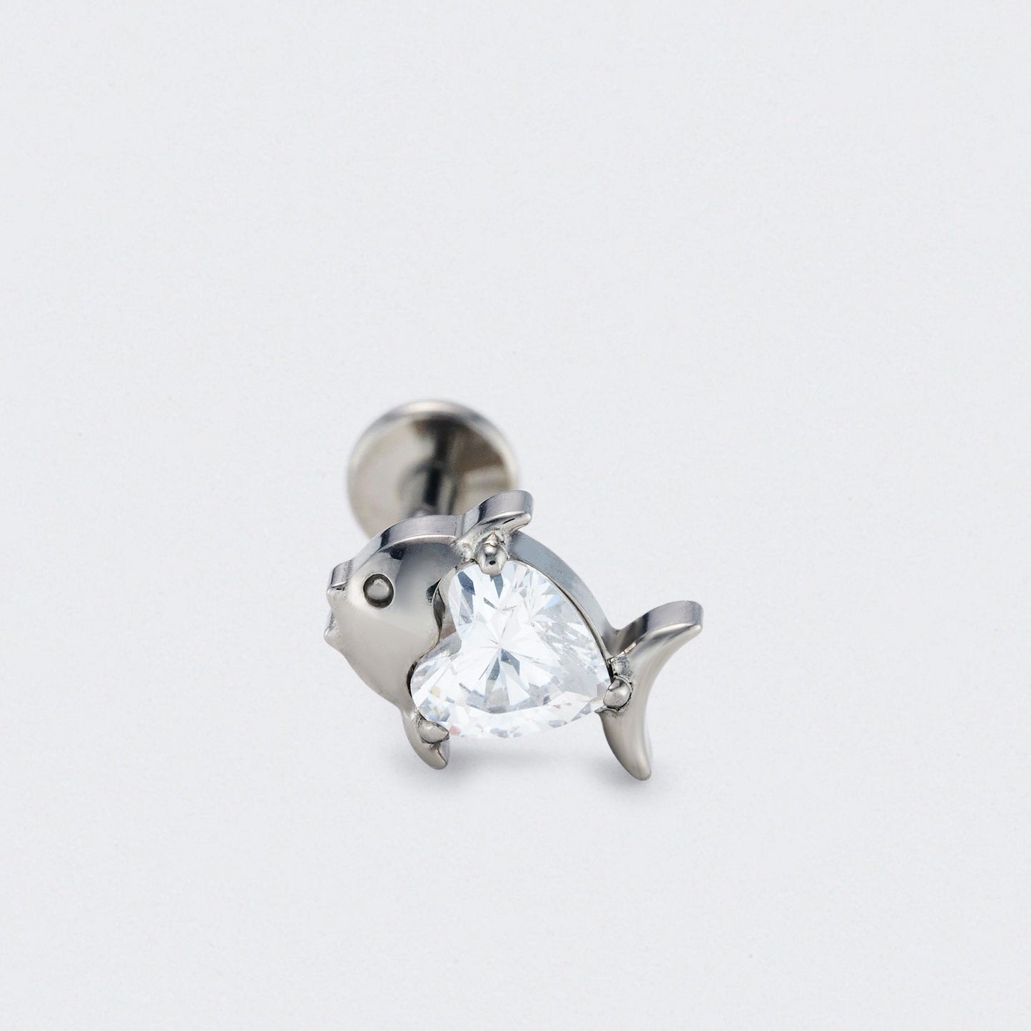Fish CZ Front Facing Labret in Silver - Titanium