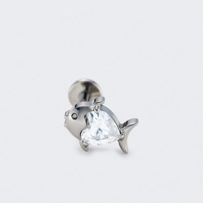 Fish CZ Front Facing Labret in Silver - Titanium