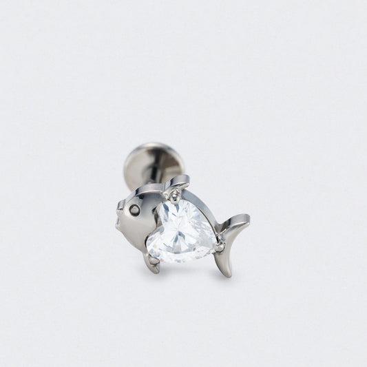 Fish CZ Front Facing Labret in Silver - Titanium