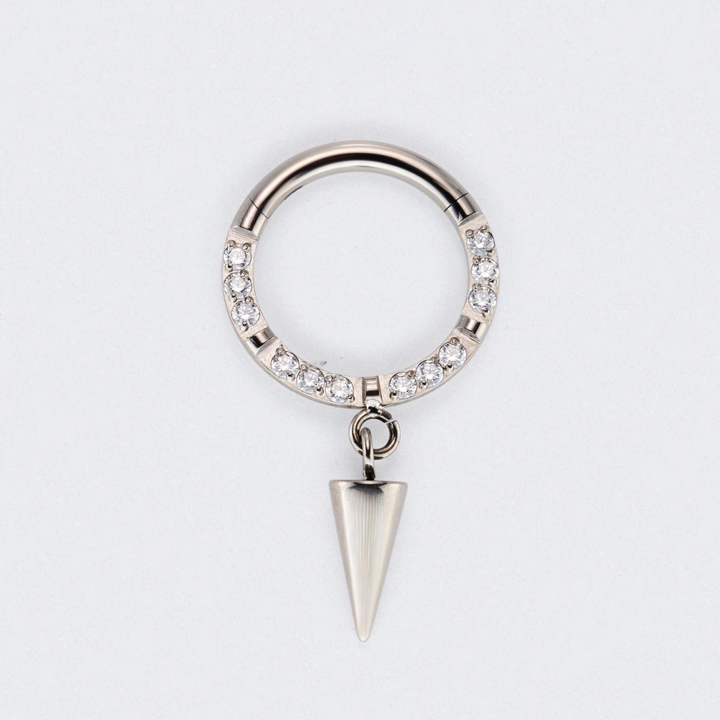 Spike Dangle CZ Front Facing Segment Hoop Ring in Silver - Titanium