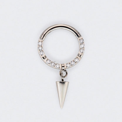 Spike Dangle CZ Front Facing Segment Hoop Ring in Silver - Titanium