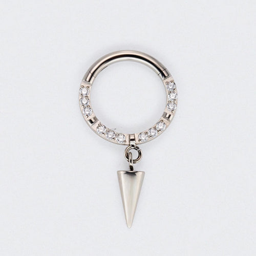 Spike Dangle CZ Front Facing Segment Hoop Ring in Silver - Titanium