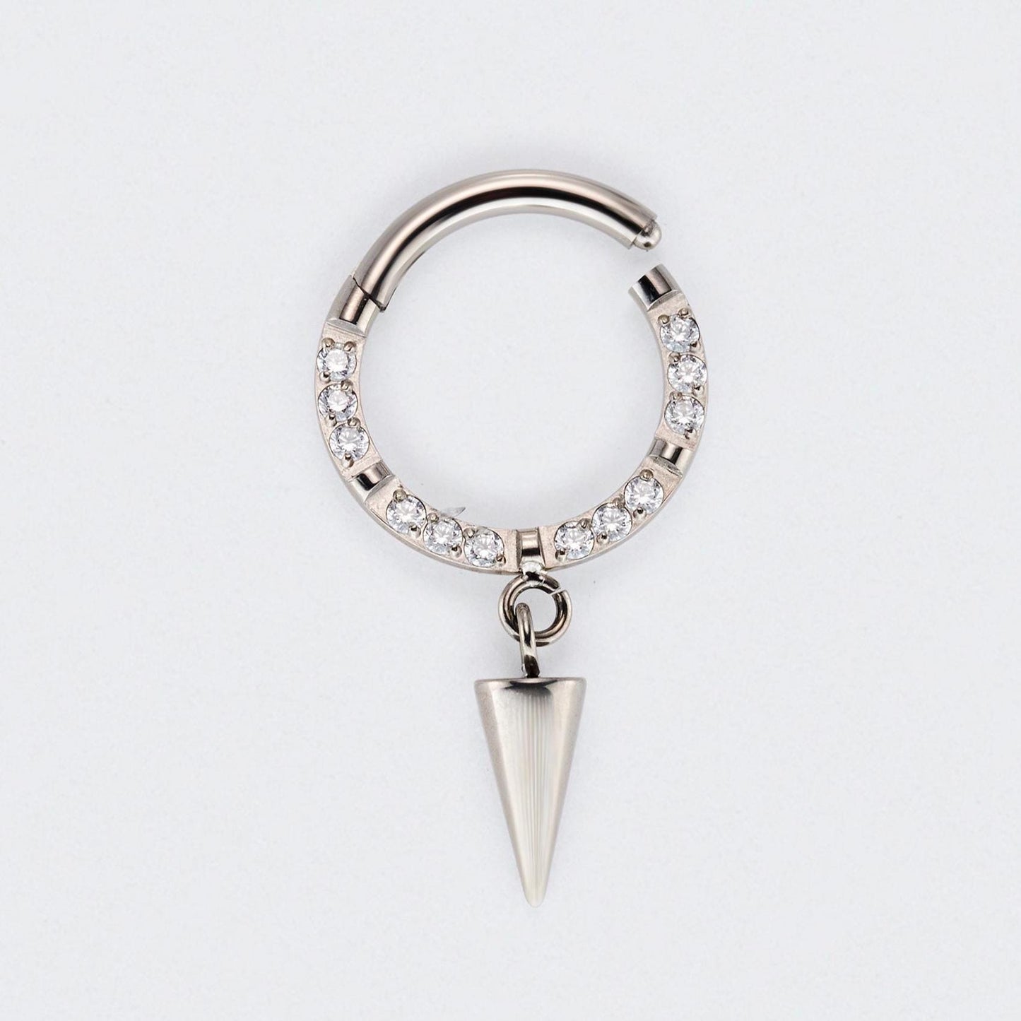 Spike Dangle CZ Front Facing Segment Hoop Ring in Silver - Titanium